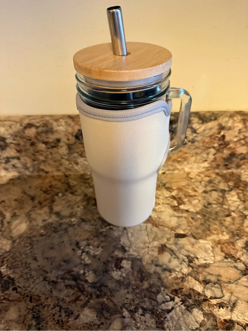 Glass  Jar Tumbler with Bamboo Lid and Stainless Straw - Clear 24oz